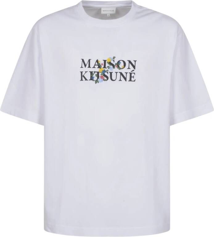 Maison Kitsuné Witte Oversize T-shirt met Bloemen White Heren