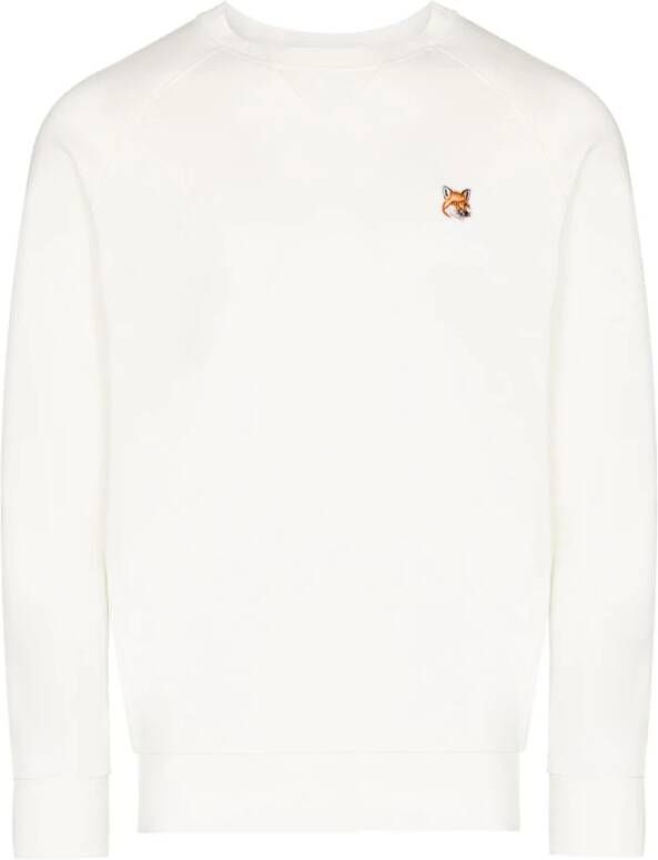 Maison Kitsuné Witte Sweater met Logo Borduursel White Heren