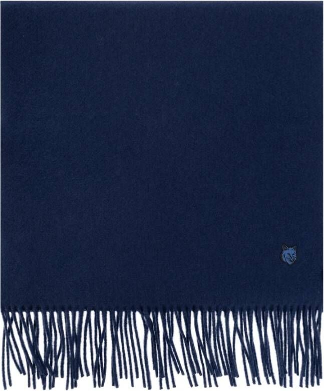 Maison Kitsuné Wollen sjaal met logo Blauw Unisex