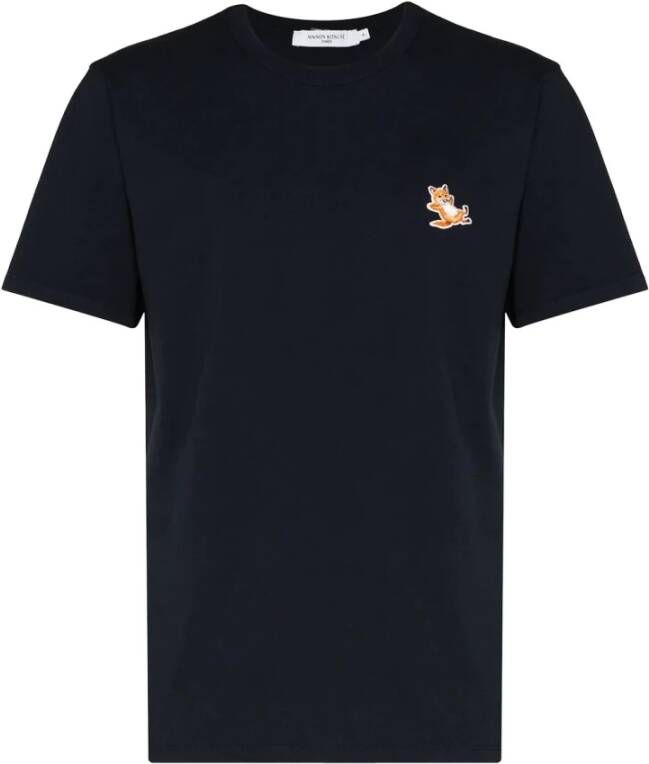Maison Kitsuné Zwarte Chillax Fox Patch T-shirts en Polos Zwart Heren
