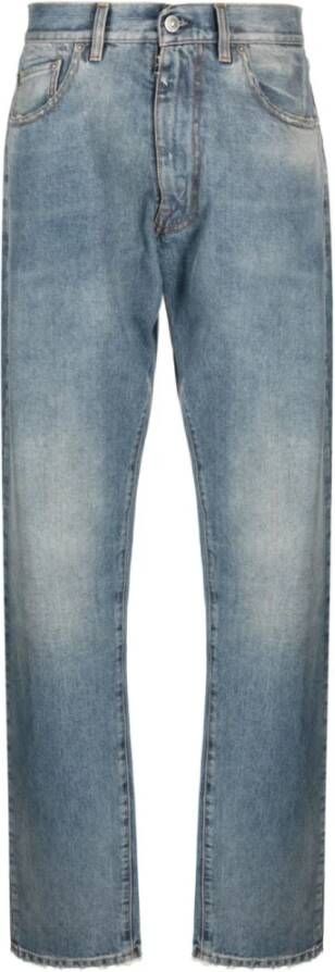 Maison Margiela Blauwe Jeans met Rechte Pijpen en Vernielde Details Blauw