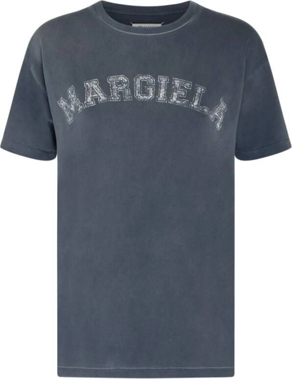 Maison Margiela Blauw Katoenen Logo Print T-Shirt Blauw Dames