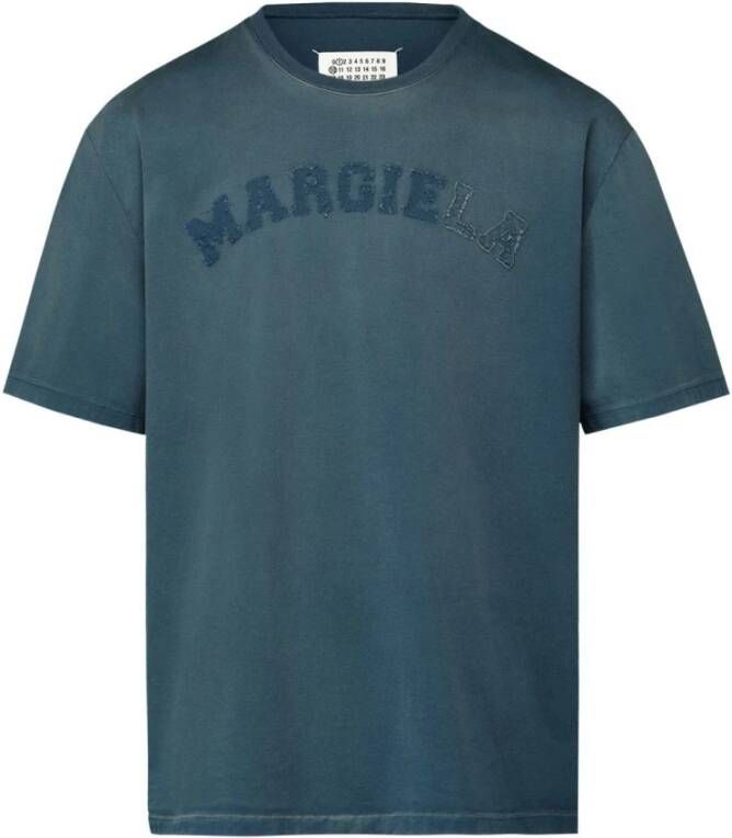 Maison Margiela Blauwe T-shirt met Logo-Patch en Vervaagd Effect Blauw Heren