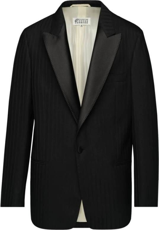Maison Margiela Zwarte Wollen Blazer Oversized Model Gekartelde Revers Zwart Dames