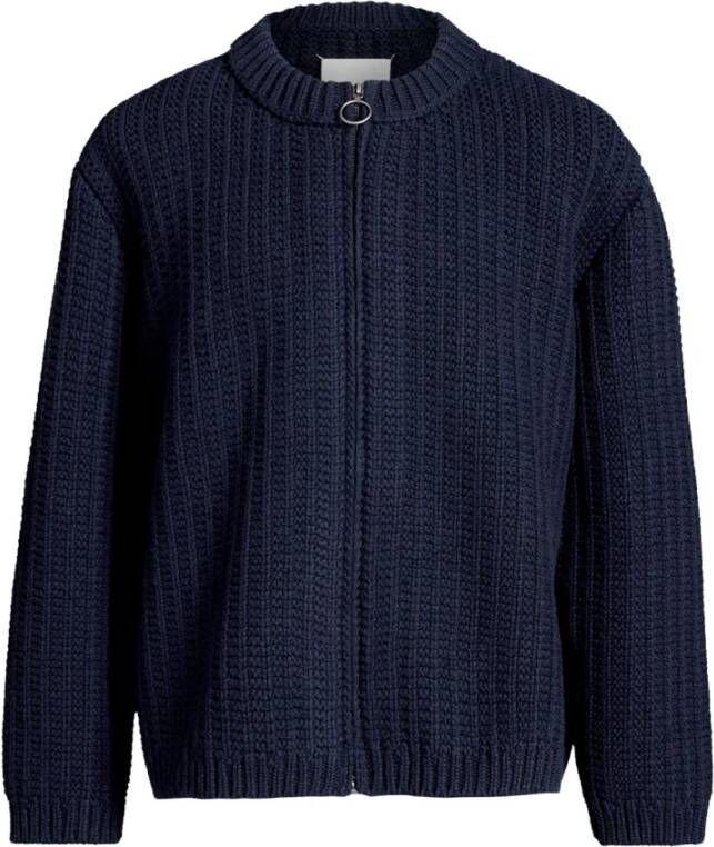 Maison Margiela Blauwe Geribbelde Wollen Trui met Ritssluiting Blue Heren