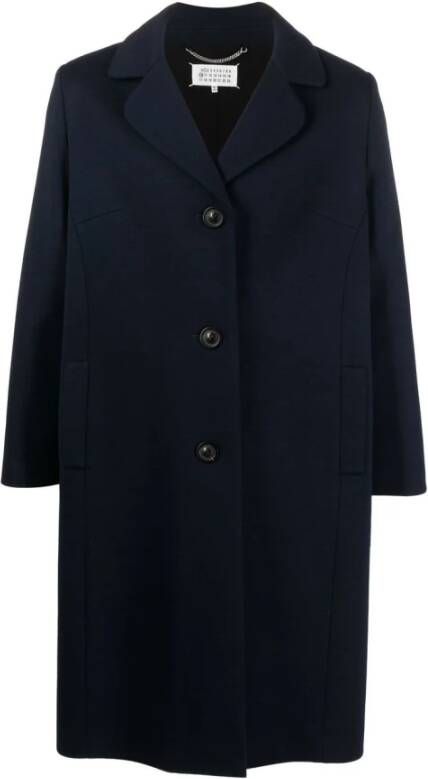 Maison Margiela Navy Blue Wolblend Jas Blue Heren