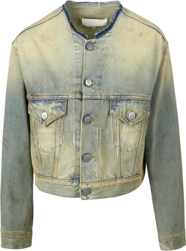 Maison Margiela Gekreukelde Korte Spijkerjas Blauw Dames