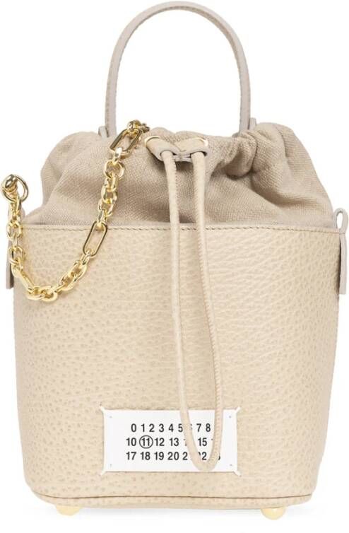 Maison Margiela Beige Kalfsleren Bucket Tas met Nummer Patch Beige Dames