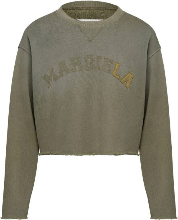 Maison Margiela Olijfgroen Katoenen Logo Patch Cropped Sweatshirt Green Dames