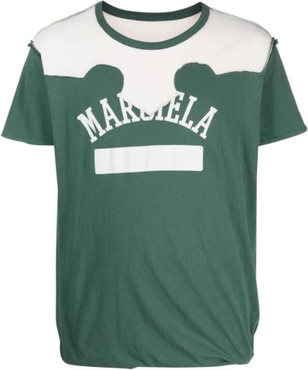 Maison Margiela Groen Katoenen T-Shirt met Dubbele Laag-Effect Dcortiqu Yoke Green Heren