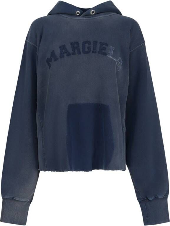 Maison Margiela Blauwe Katoenen Sweatshirt met Geborduurd Logo en Nep Kangoeroezak Blauw Dames