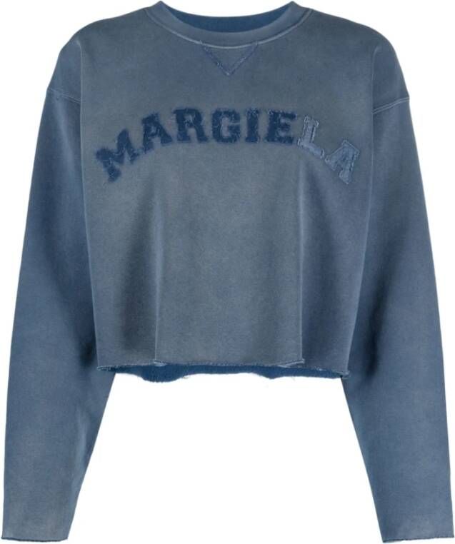Maison Margiela Indigo Blauw Logo Patch Cropped Sweatshirt Blue Dames