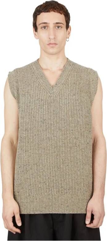 Maison Margiela Bruine V-hals Gebreide Vest Bruin Heren