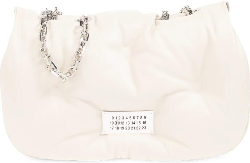 Maison Margiela Shoppers Glam Slam Flap Medium Hobo Bag Leather Beige in beige