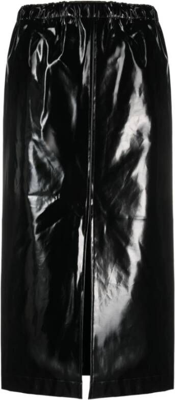 Maison Margiela Zwarte patent midi rok met gerimpelde details Black Dames