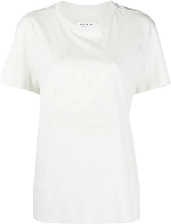 Maison Margiela Witte Katoenen T-shirt met Geborduurd Numeriek Logo White Heren