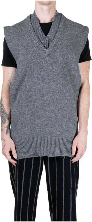 Maison Margiela Wollen V-hals vest met zijsplitten Gray Heren