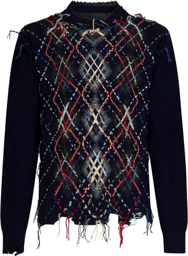 Maison Margiela Upgrade je truiencollectie met deze donkergroene walnoot en marineblauwe crewneck Blauw Heren