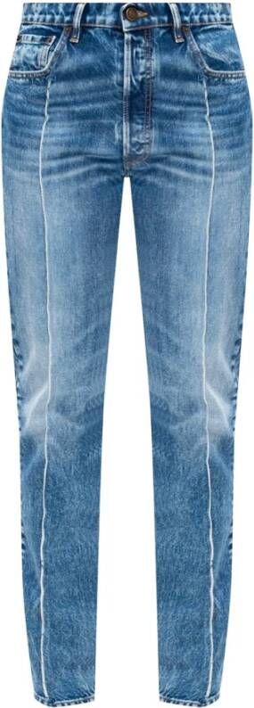 Maison Margiela Slim-Fit Stonewashed Katoenen Denim Jeans Blauw Dames