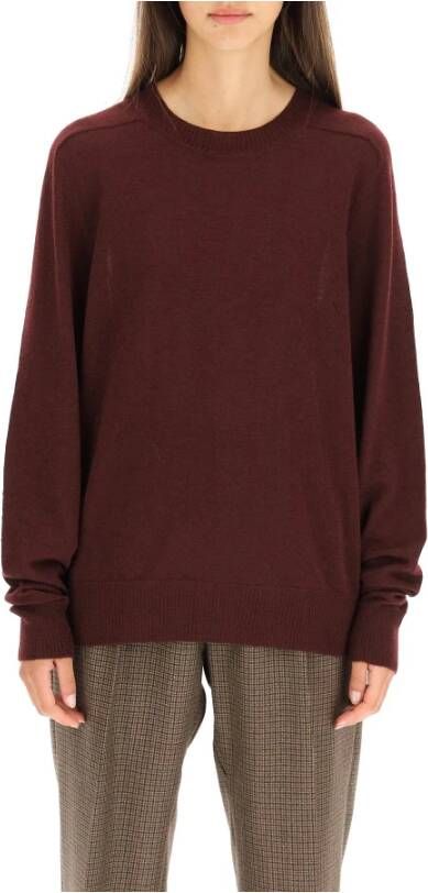Maison Margiela Wol Crewneck Sweater met Suede Patches Red Dames