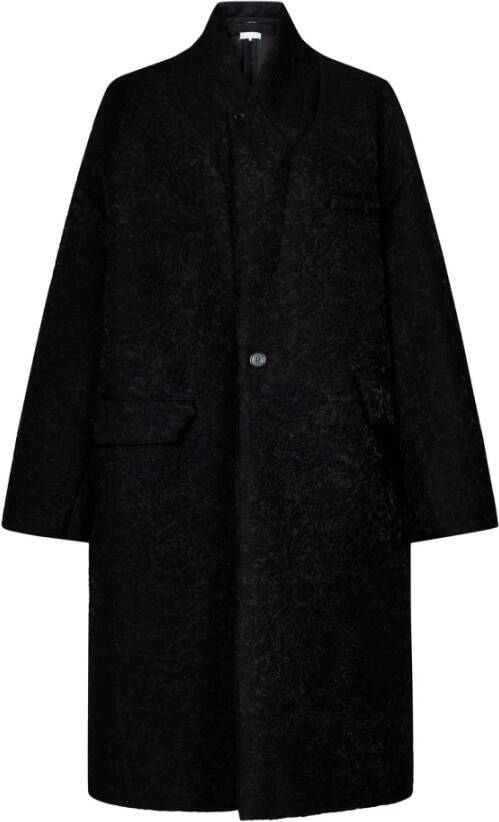 Maison Margiela Zwarte enkellange jas met bloemenjacquardontwerp Black Dames