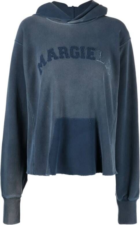 Maison Margiela Blauwe Katoenen Sweatshirt met Geborduurd Logo en Nep Kangoeroezak Blauw Dames