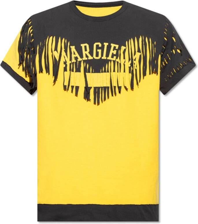 Maison Margiela Gele Katoenen T-Shirt met Uitgesneden Dubbele Laag Geel Heren