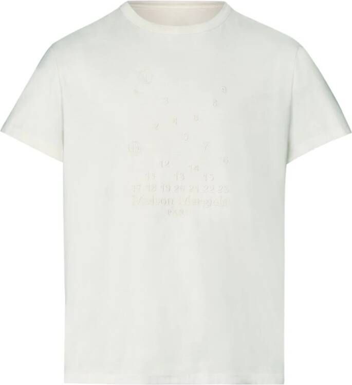 Maison Margiela Witte Katoenen T-shirt met Geborduurd Numeriek Logo White Heren