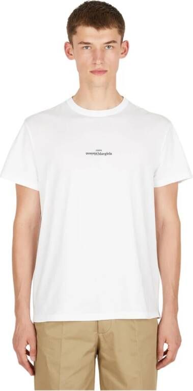 Maison Margiela Witte Katoenen T-shirt met Omgekeerd Logo White Heren