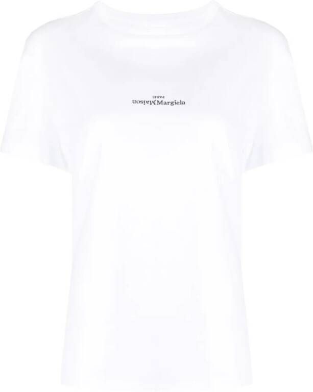 Maison Margiela Witte Katoenen T-shirt met Omgekeerd Logo White Heren