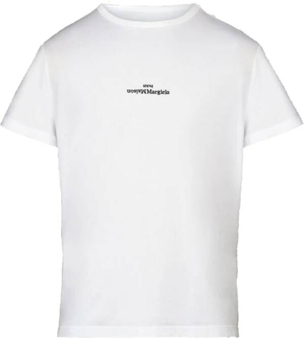 Maison Margiela Wit Katoenen T-shirt met Zwarte Logo White Heren