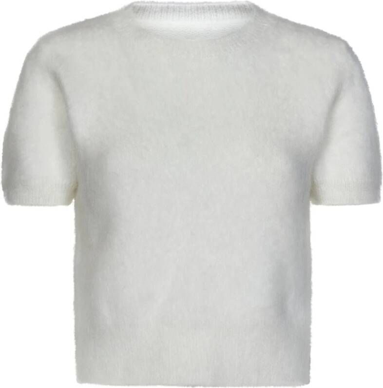 Maison Margiela Witte Angora Blend Korte Mouw Sweater White Dames