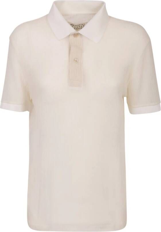 Maison Margiela Witte Geribbelde Polo T-Shirt White Dames