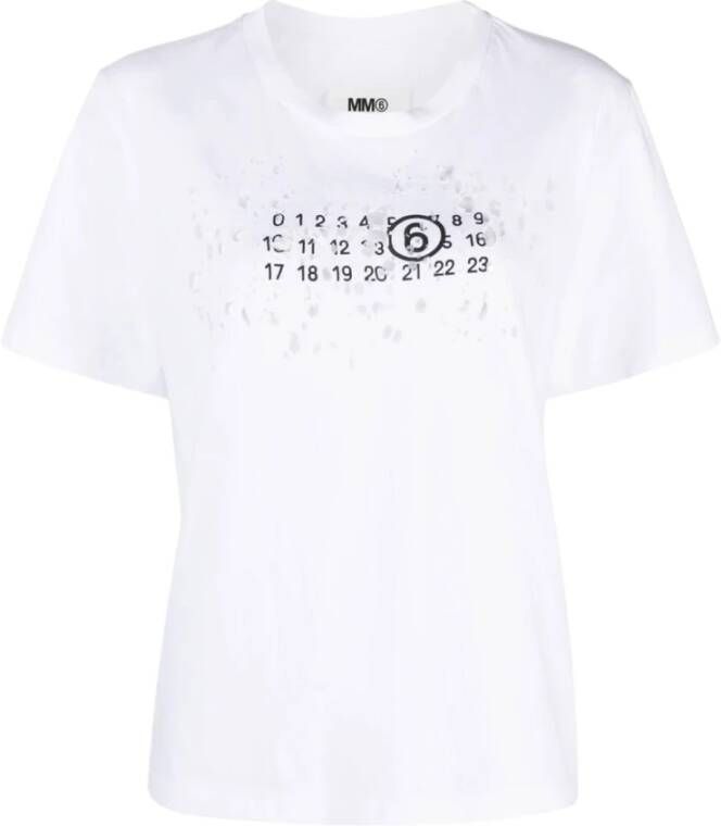 Maison Margiela Witte Katoenen T-shirt met Logo Print voor Dames White Dames