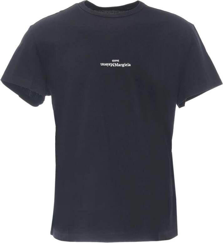 Maison Margiela Zwart Crew-neck T-shirt met Geborduurd Logo Zwart Heren