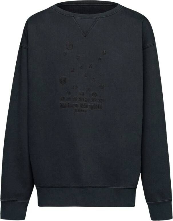 Maison Margiela Houtskoolzwart Katoenen Sweatshirt met Geborduurd Logo Black Heren