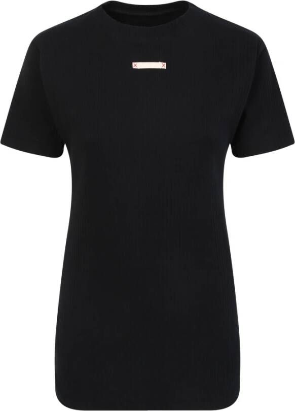 Maison Margiela Geribbelde katoenen T-shirt met webbing label detail Black Heren