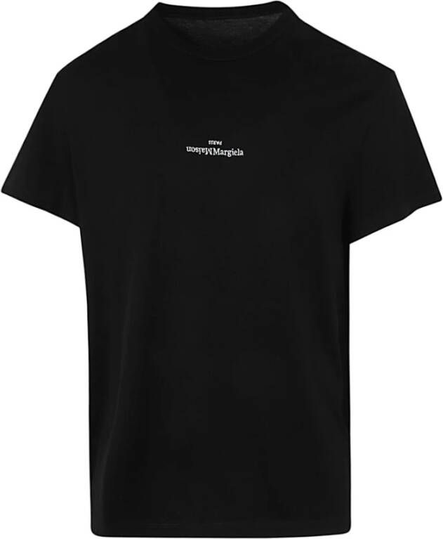 Maison Margiela Zwart Wit Geborduurd T-Shirt Zwart Heren