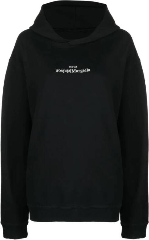 Maison Margiela Zwart Wit Geborduurde Hoodie met Omgekeerd Logo Zwart Heren