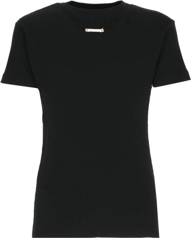 Maison Margiela Zwarte Geribbelde Katoenen T-shirt voor Heren Zwart Heren
