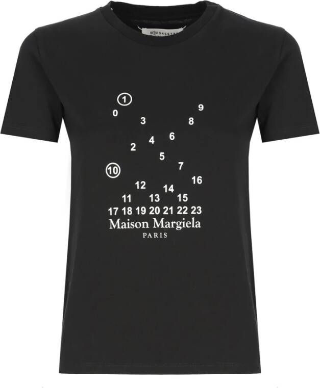 Maison Margiela Zwarte katoenen T-shirt met iconisch logo Zwart Dames