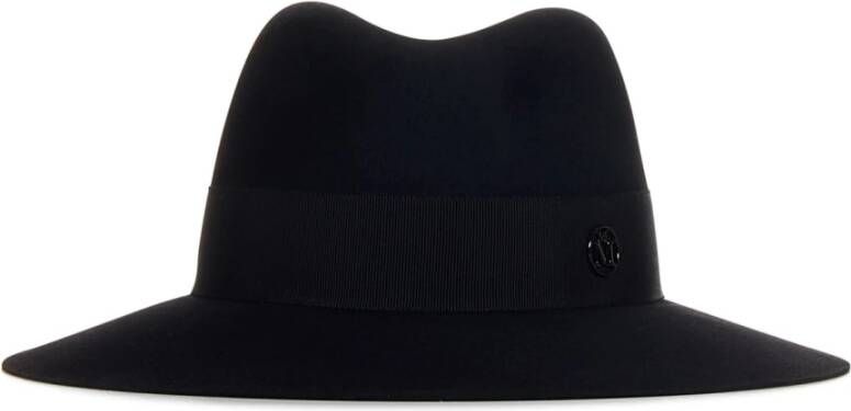 Maison Michel Zwarte vilten fedora hoed met grosgrain lint Black Dames