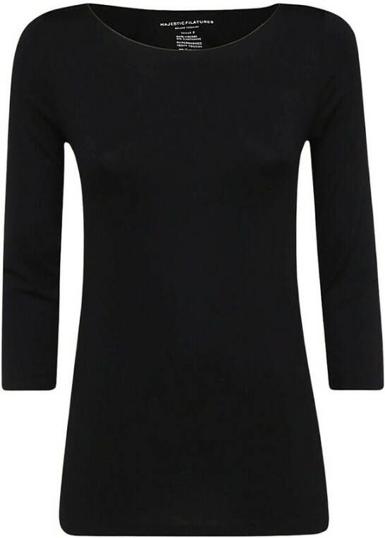 Majestic filatures Zwarte Gebreide U-Hals Longsleeve Top Black Dames