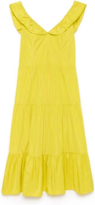Maliparmi V-hals Taffeta Jurk met Ruches Yellow Dames