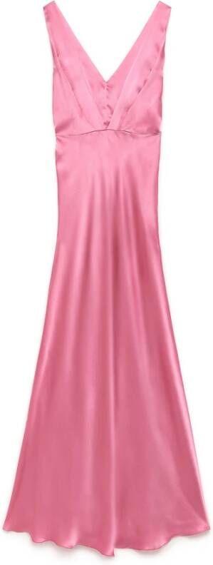 Maliparmi Elegante Maxi Jurk met V-Hals Roze Dames