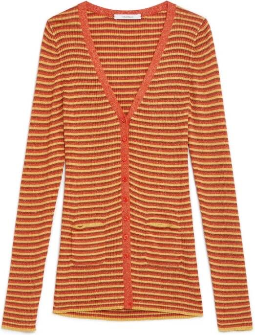 Maliparmi Gestreepte Rib V-hals Vest Orange Dames