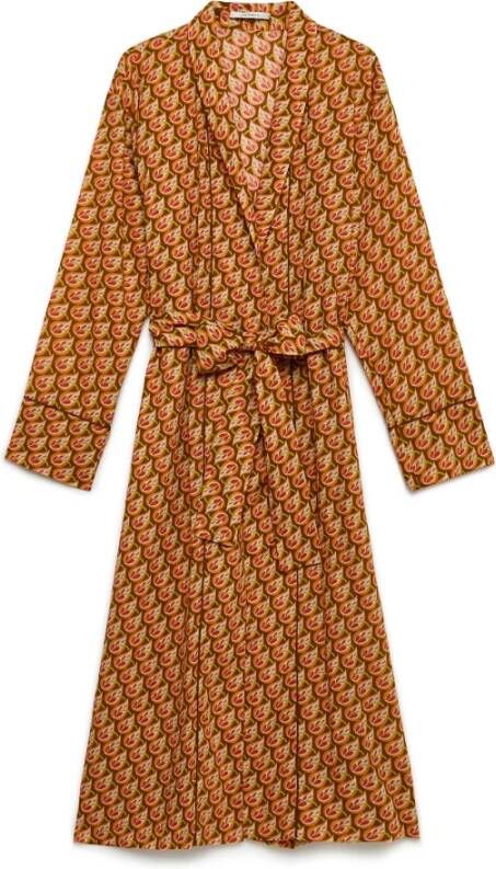 Maliparmi Gedrukte Muslin Shawl Kraag Stofjas Brown Dames