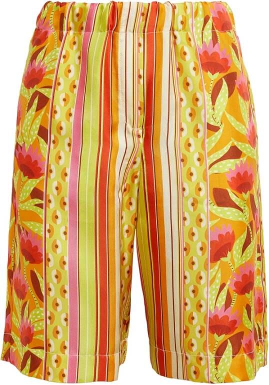 Maliparmi Gedrukte Zijden Twill Bermuda Shorts Orange Dames