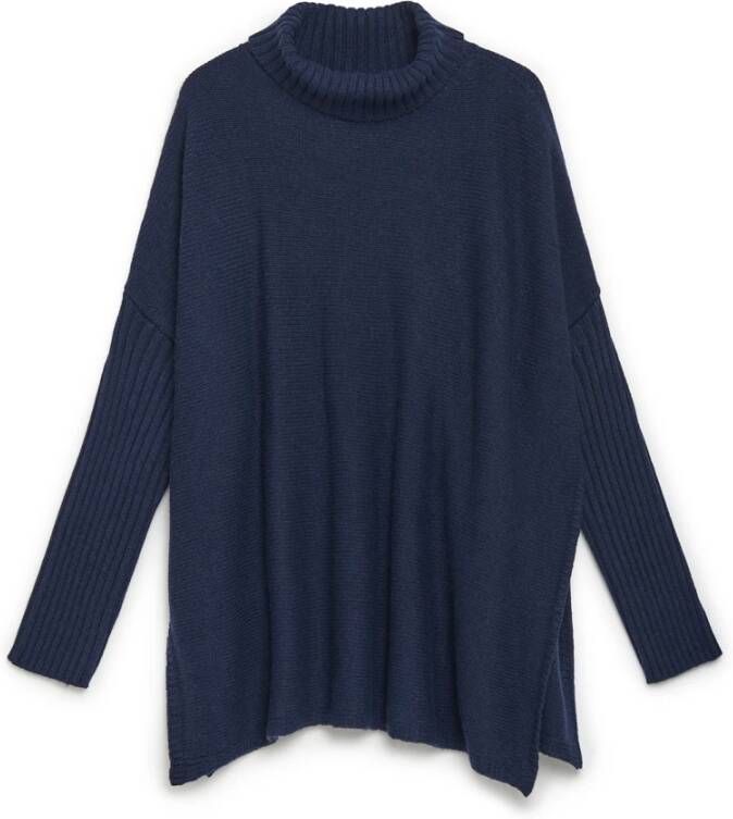 Maliparmi Nieuwe Zachte Wol Oversize Rolhals Cape Blauw Dames