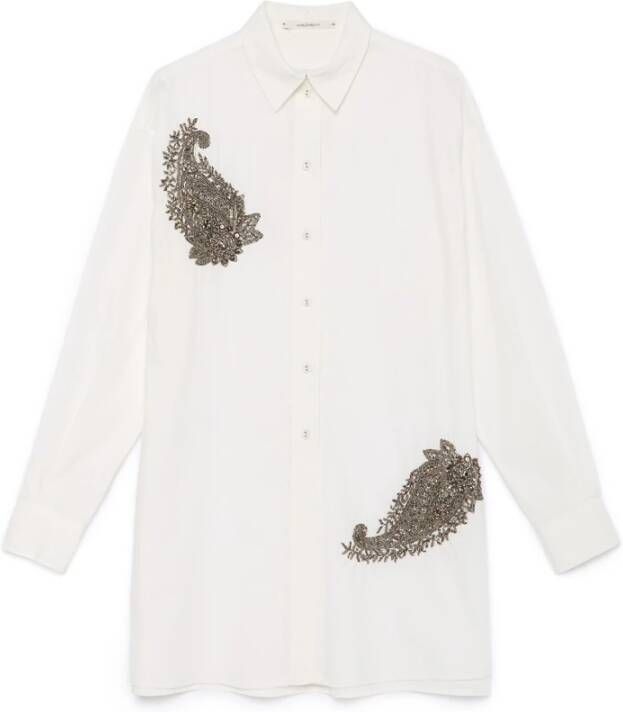 Maliparmi Strass Geborduurde Poplin Overhemd White Dames